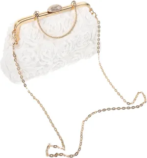 Stylish Women's Clutch Purse Flower Chain Evening Bag Crossbody Purse for Prom Wedding Party