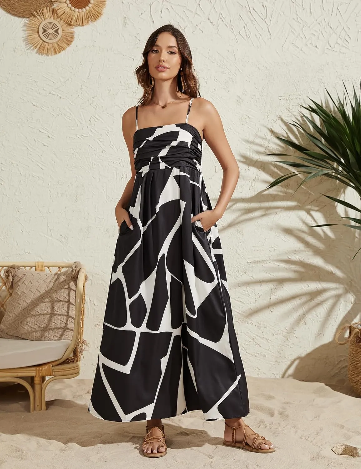 Summer Dress for Women 2025 Floral Sundress Flowy Beach Vacation Spaghetti Strap Boho Maxi Dresses