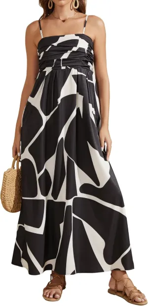 Summer Dress for Women 2025 Floral Sundress Flowy Beach Vacation Spaghetti Strap Boho Maxi Dresses