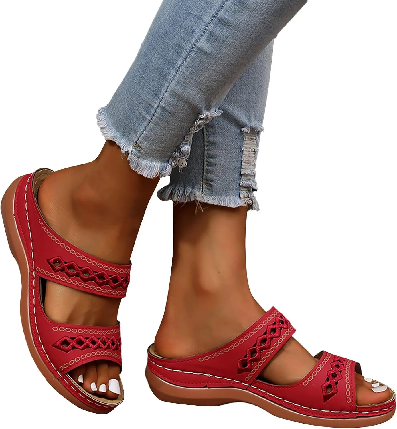 Summer Sandals for Women 2025 Boho Open Toe Slip On Slides Summer Casual Comfortable Beach Orthopedic Sandals