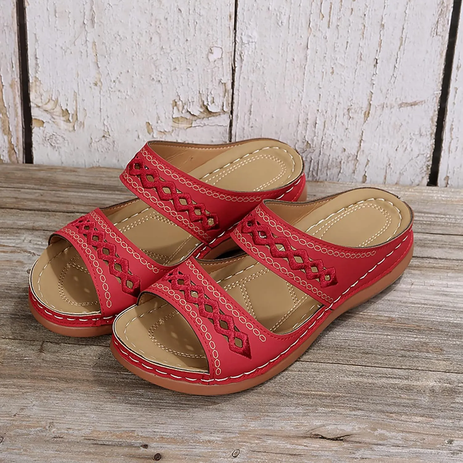 Summer Sandals for Women 2025 Boho Open Toe Slip On Slides Summer Casual Comfortable Beach Orthopedic Sandals