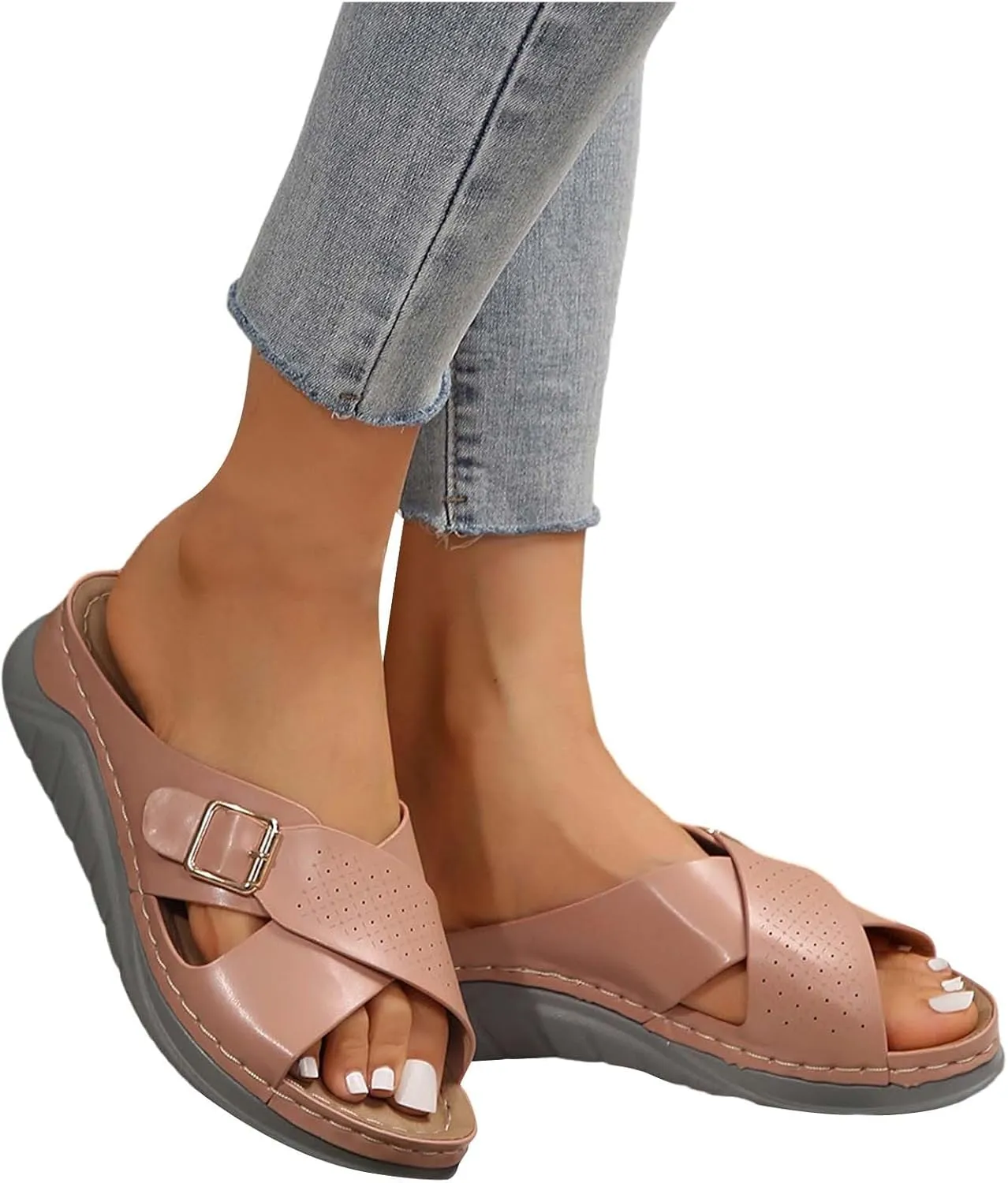 Summer Sandals for Women 2025 Wide Width Orthopedic Sandal Arch Support Walking Beach Boho Platform Slides