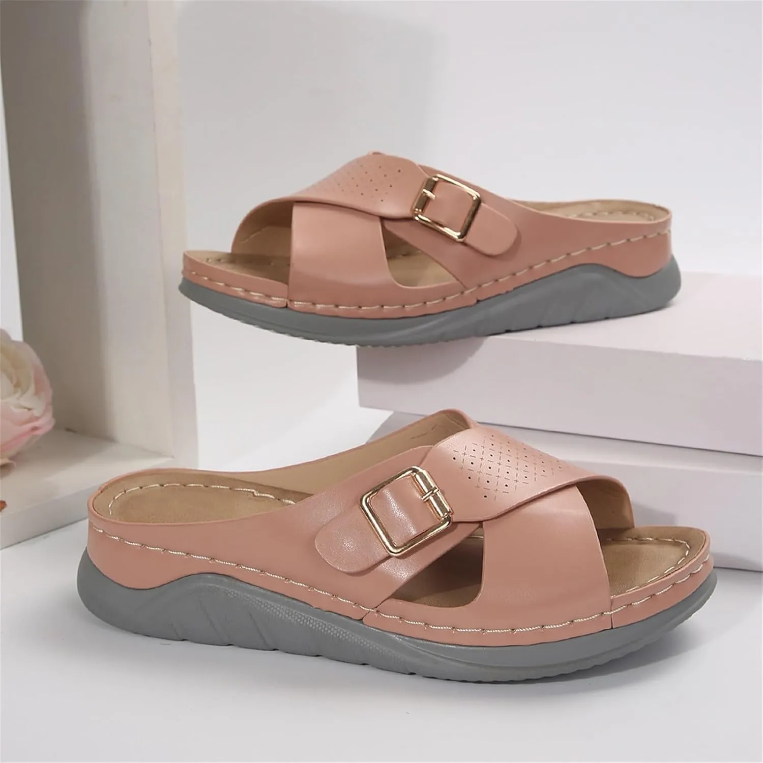 Summer Sandals for Women 2025 Wide Width Orthopedic Sandal Arch Support Walking Beach Boho Platform Slides