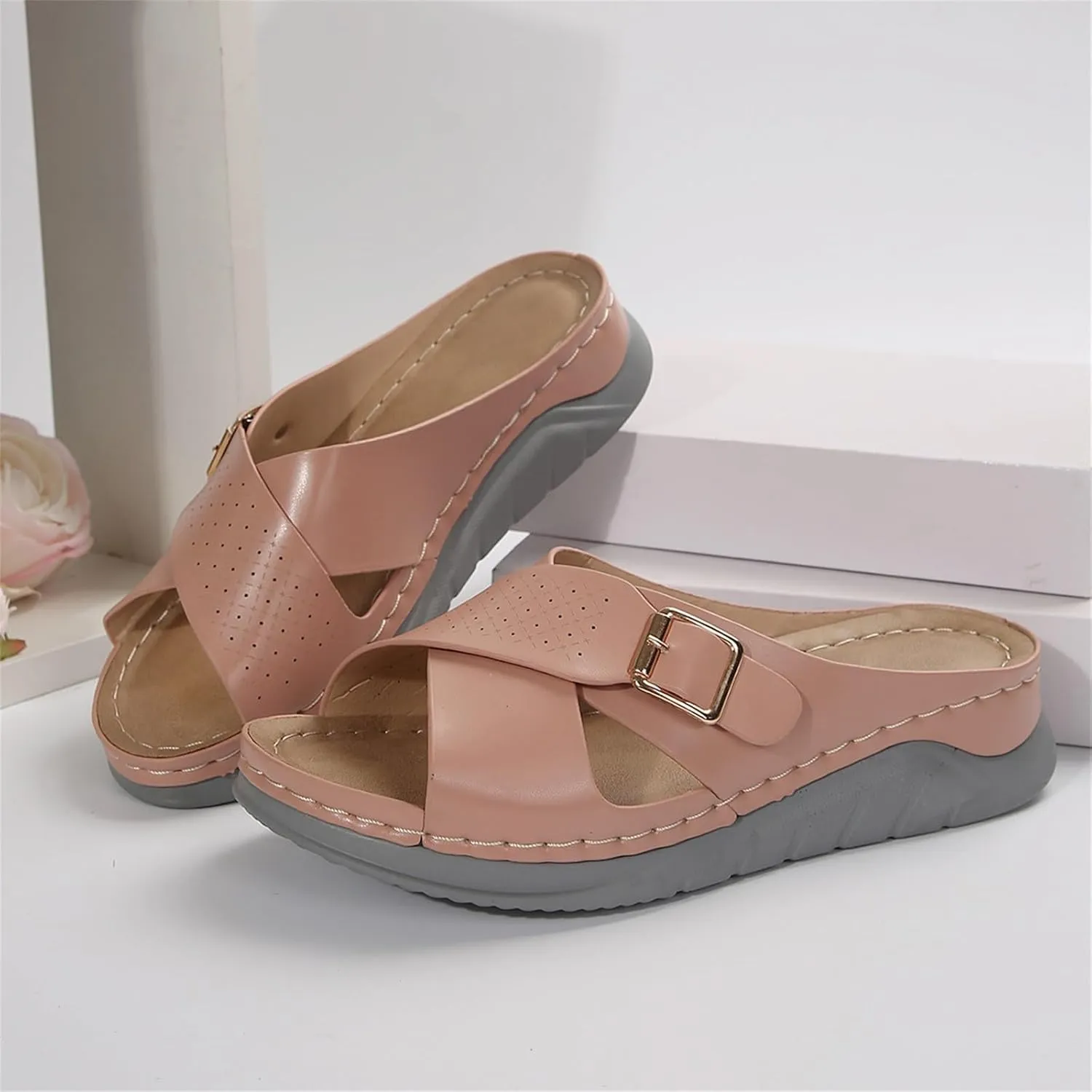 Summer Sandals for Women 2025 Wide Width Orthopedic Sandal Arch Support Walking Beach Boho Platform Slides