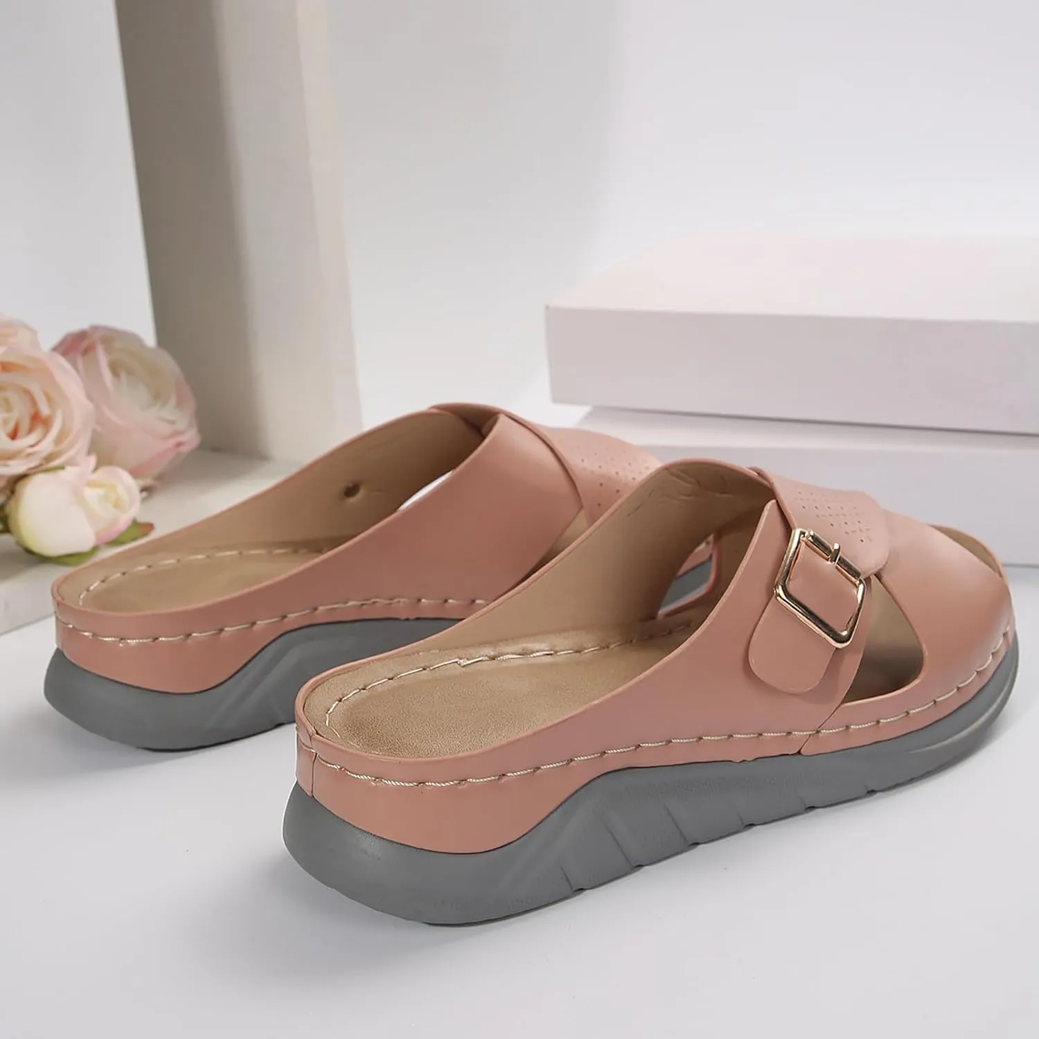 Summer Sandals for Women 2025 Wide Width Orthopedic Sandal Arch Support Walking Beach Boho Platform Slides
