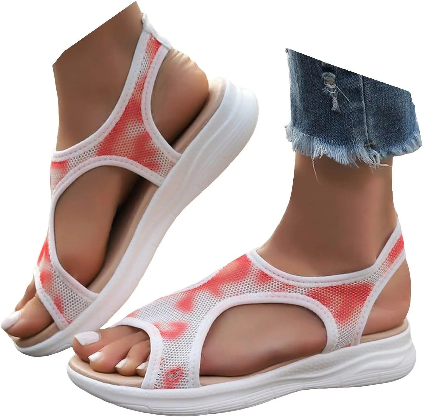 Summer Walking Mesh Sandals for Women 2025 Comfortable Summer Breathable Beach Hollow Mesh Casual Orthopedic Shoes Wide Width Sport Sandals with Arch Support