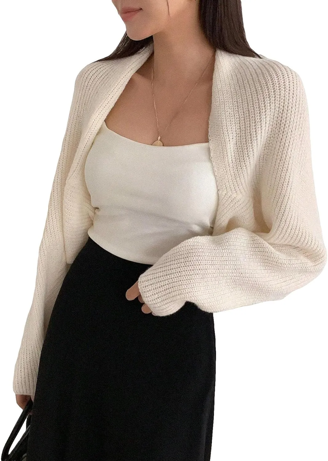SweatyRocks Women's Open Front Cropped Cardigan Long Sleeve Bolero Shrug Sweater