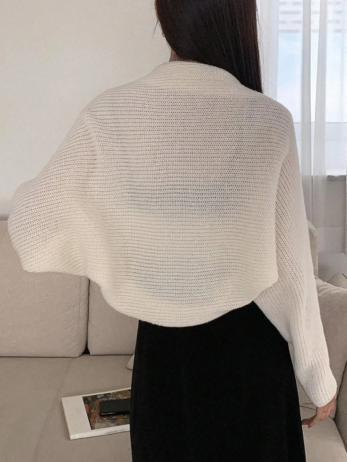 SweatyRocks Women's Open Front Cropped Cardigan Long Sleeve Bolero Shrug Sweater