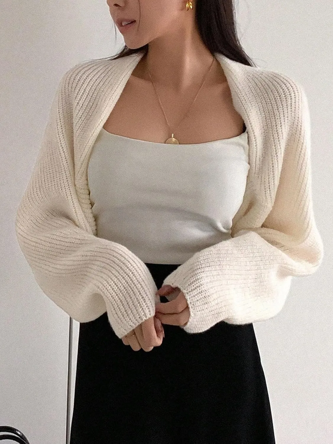 SweatyRocks Women's Open Front Cropped Cardigan Long Sleeve Bolero Shrug Sweater