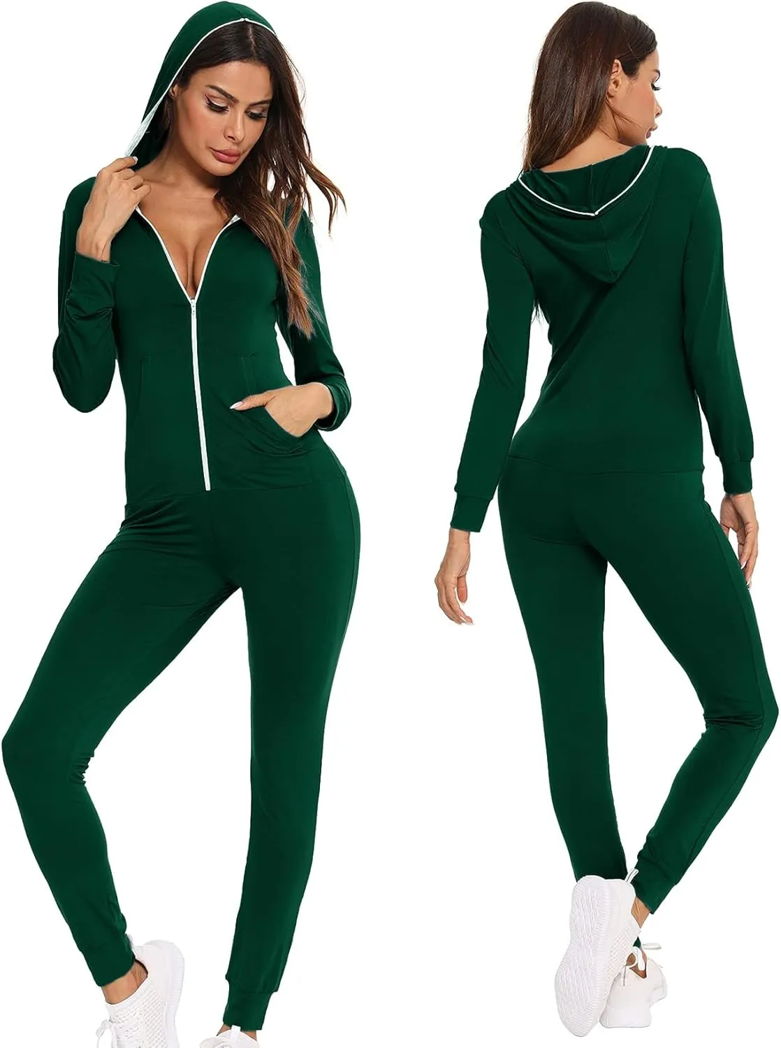 SWOMOG Womens Pajamas Jumpsuits Zip-up Hoodie Union Jumpsuit Romper Long Sleeve Sexy Onesie Bodysuits One Piece Sleepwear