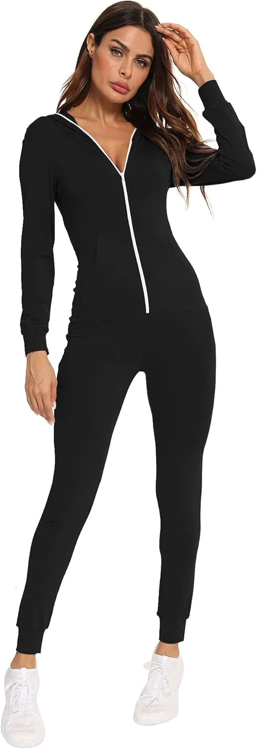 SWOMOG Womens Pajamas Jumpsuits Zip-up Hoodie Union Jumpsuit Romper Long Sleeve Sexy Onesie Bodysuits One Piece Sleepwear