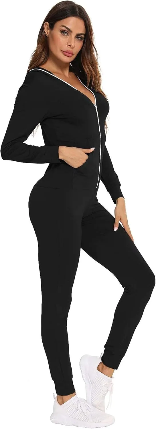 SWOMOG Womens Pajamas Jumpsuits Zip-up Hoodie Union Jumpsuit Romper Long Sleeve Sexy Onesie Bodysuits One Piece Sleepwear