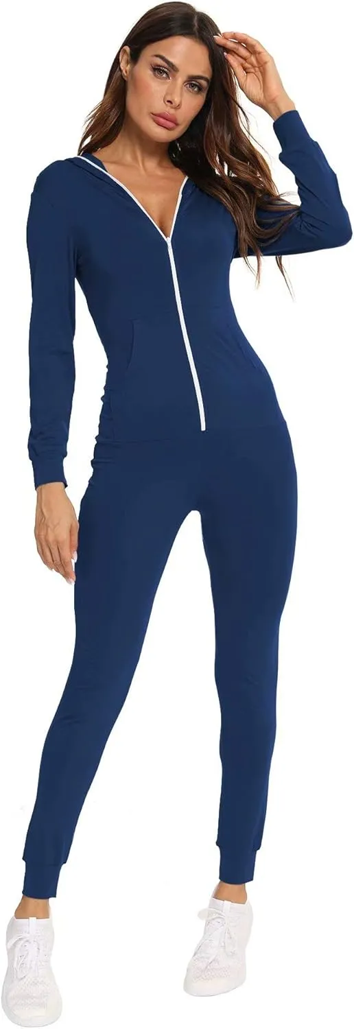SWOMOG Womens Pajamas Jumpsuits Zip-up Hoodie Union Jumpsuit Romper Long Sleeve Sexy Onesie Bodysuits One Piece Sleepwear