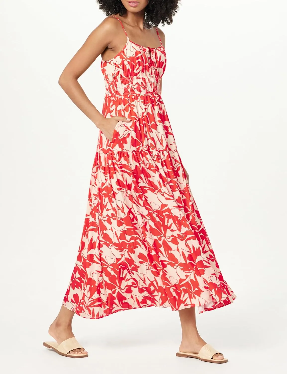 The Drop Women's Tavia Tie-Front Tiered Maxi Dress