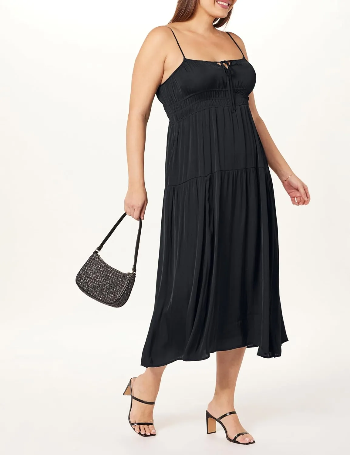The Drop Women's Tavia Tie-Front Tiered Maxi Dress
