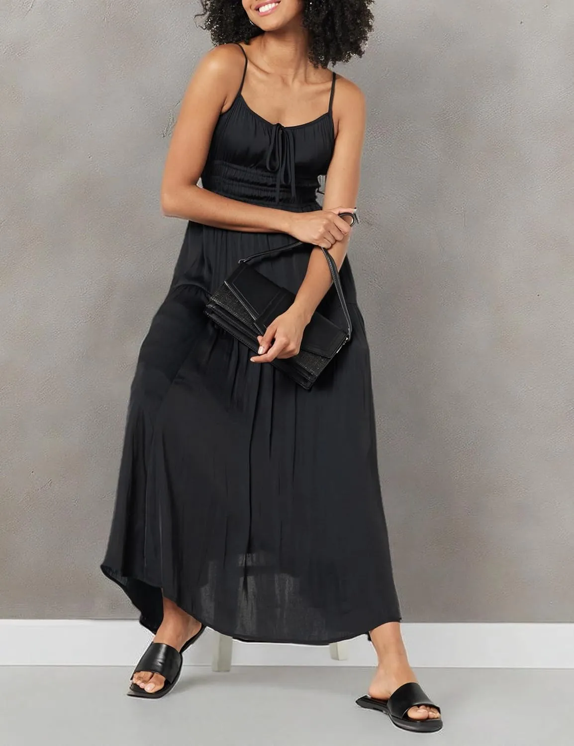 The Drop Women's Tavia Tie-Front Tiered Maxi Dress
