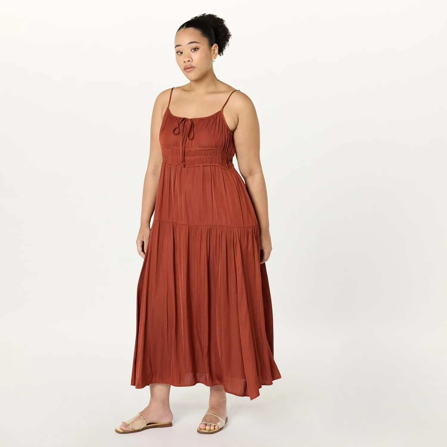 The Drop Women's Tavia Tie-Front Tiered Maxi Dress