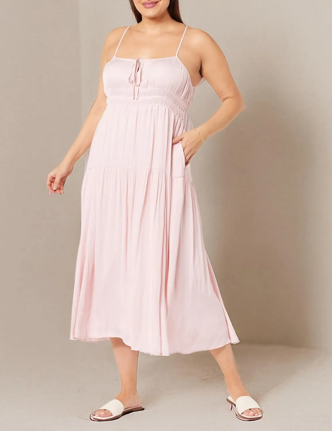 The Drop Women's Tavia Tie-Front Tiered Maxi Dress