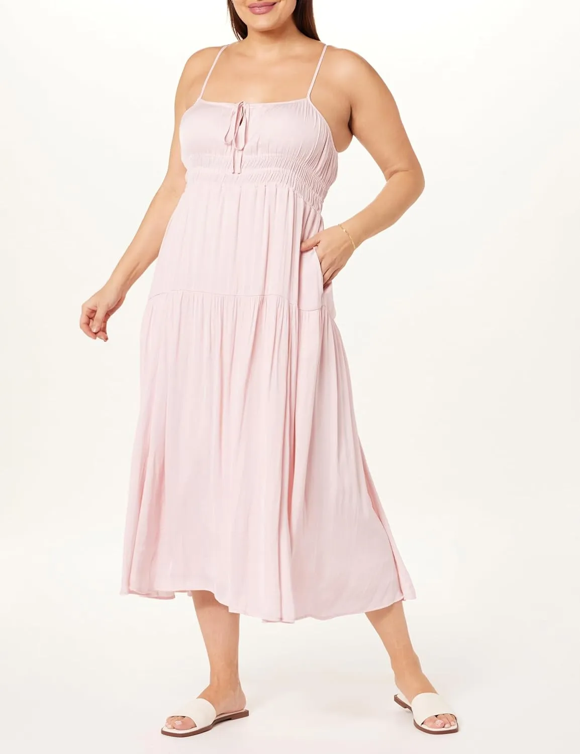 The Drop Women's Tavia Tie-Front Tiered Maxi Dress