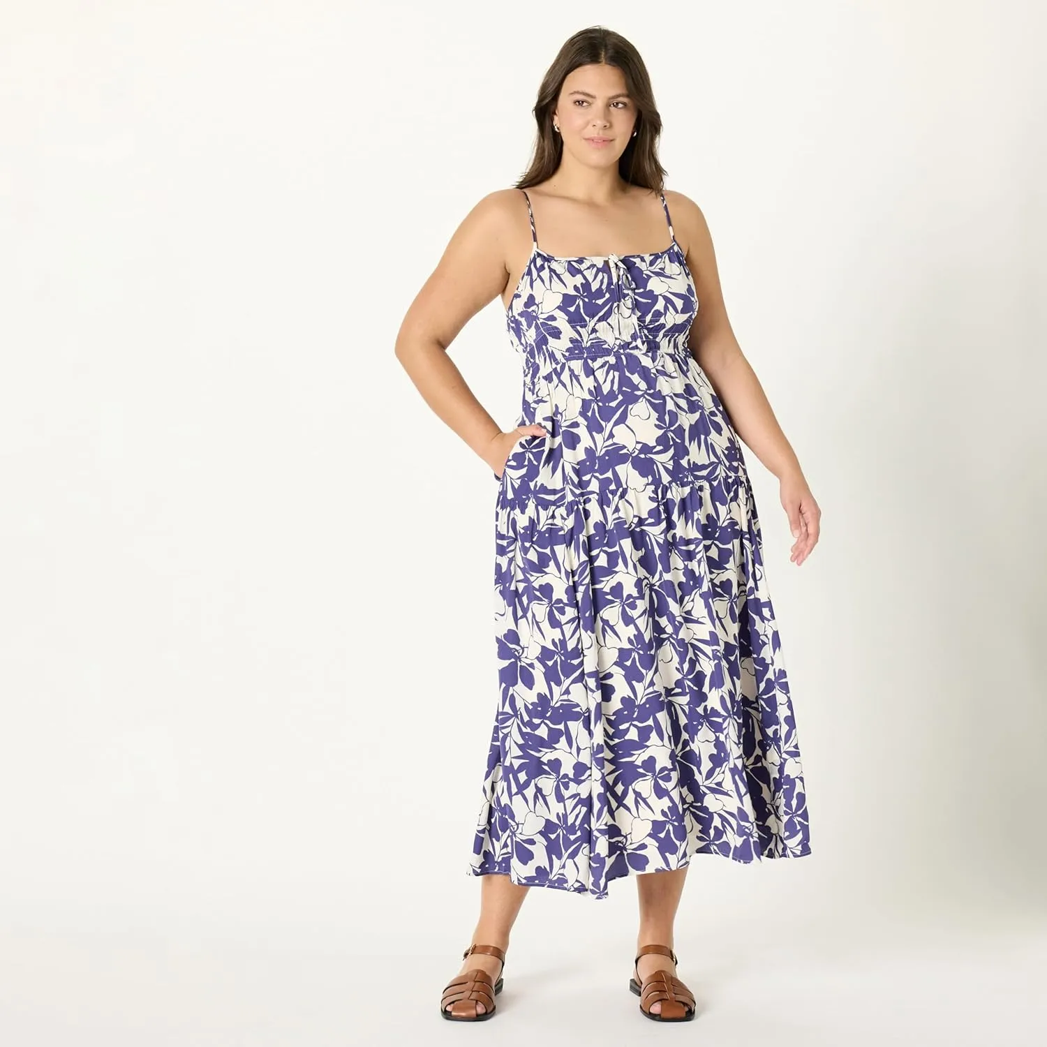 The Drop Women's Tavia Tie-Front Tiered Maxi Dress