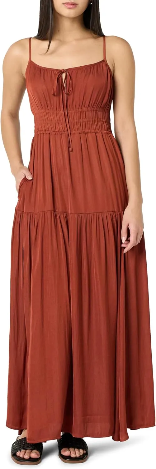 The Drop Women's Tavia Tie-Front Tiered Maxi Dress