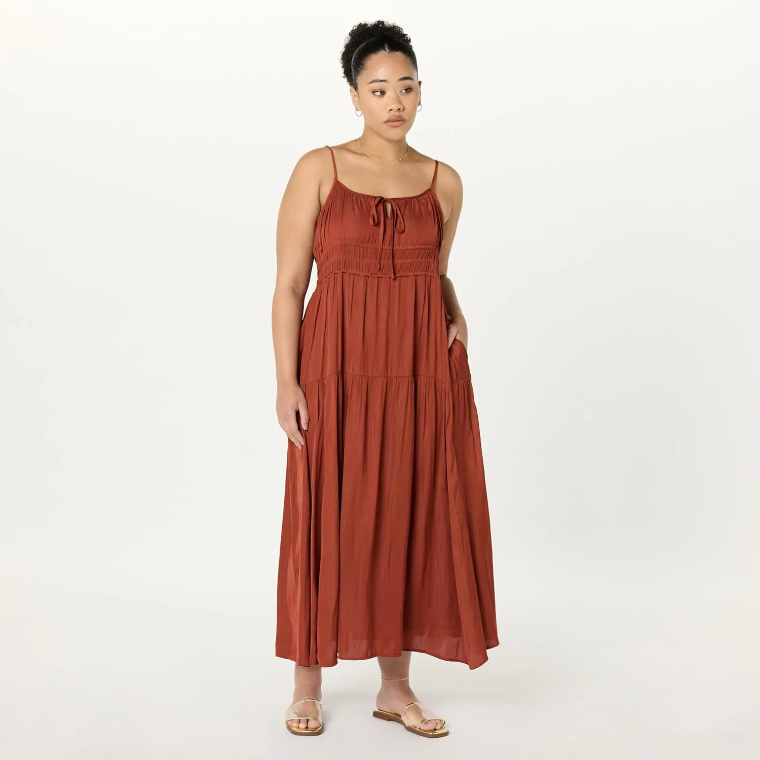 The Drop Women's Tavia Tie-Front Tiered Maxi Dress