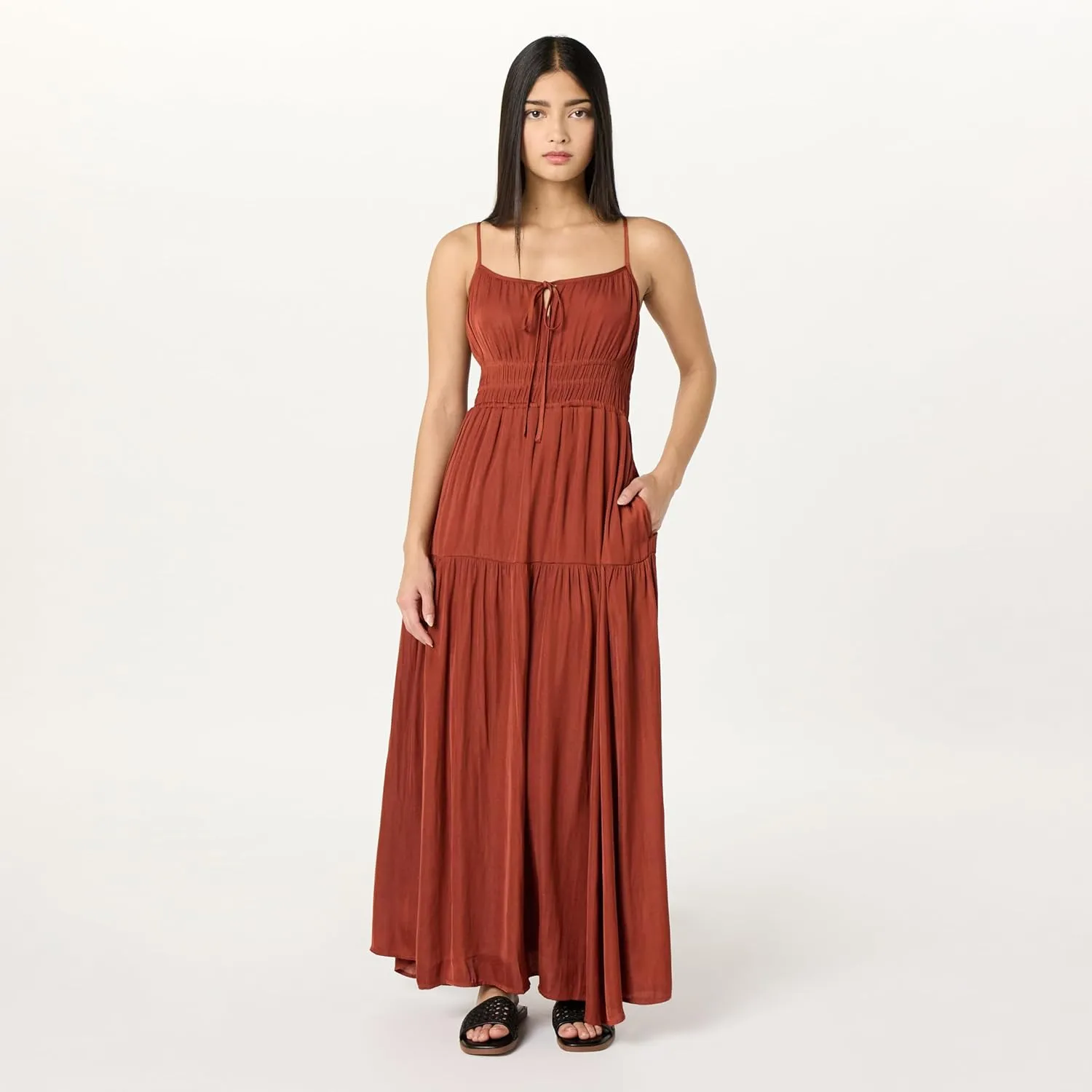 The Drop Women's Tavia Tie-Front Tiered Maxi Dress