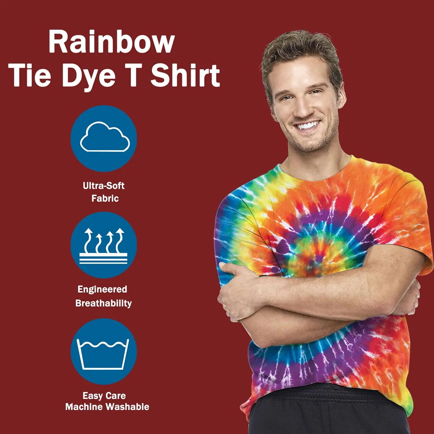 Tie Dye Shirts for Men Women, Short Sleeve Mens Tie Dye Shirts, Mens Women Rainbow Tie Dye T Shirts,Size:S-5XL