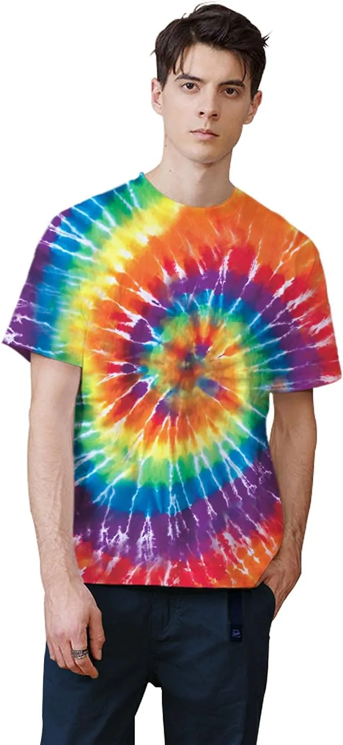 Tie Dye Shirts for Men Women, Short Sleeve Mens Tie Dye Shirts, Mens Women Rainbow Tie Dye T Shirts,Size:S-5XL