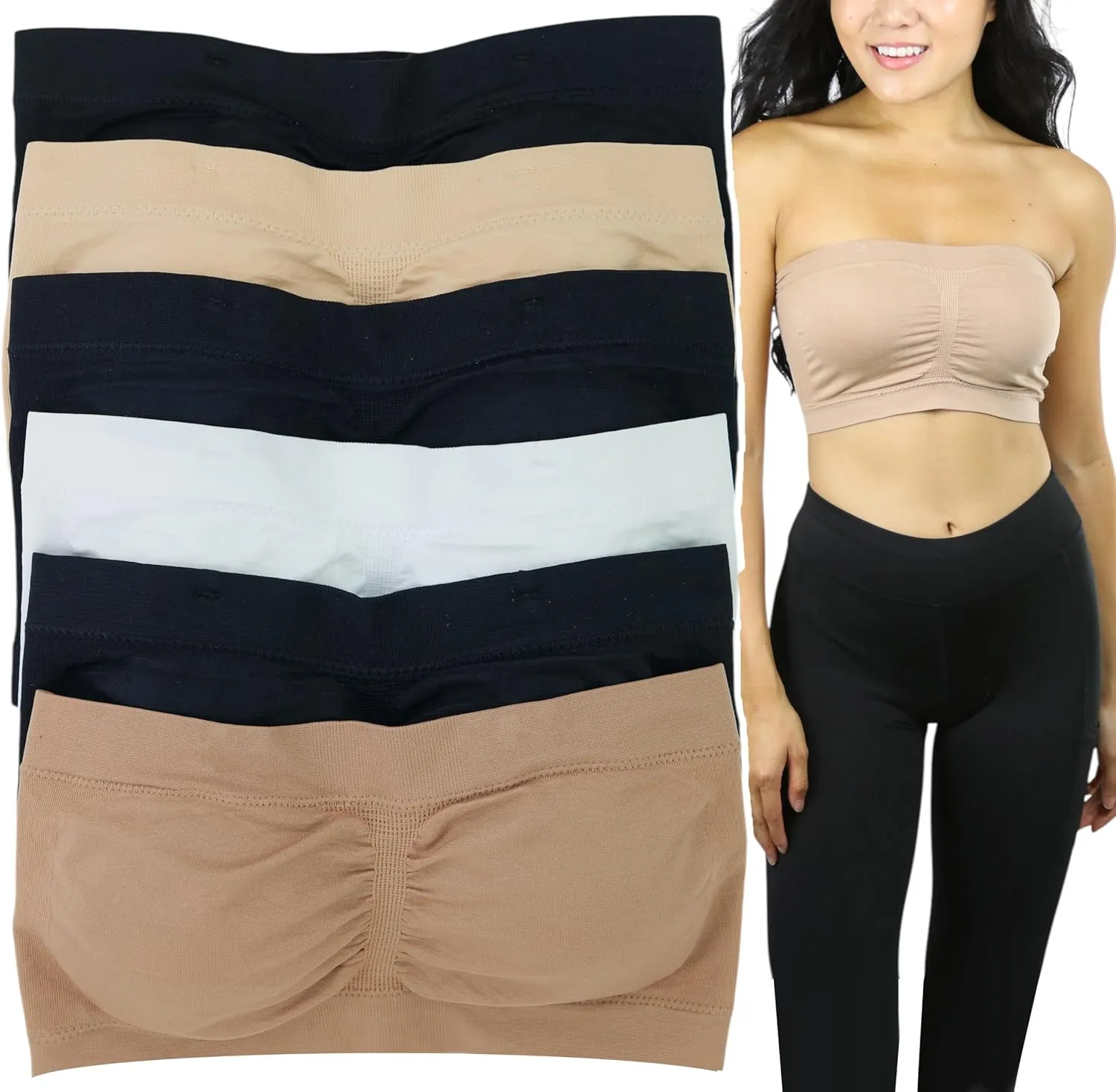 ToBeInStyle Women's 6 Pack Padded Seamless Bandeau Tube Bras