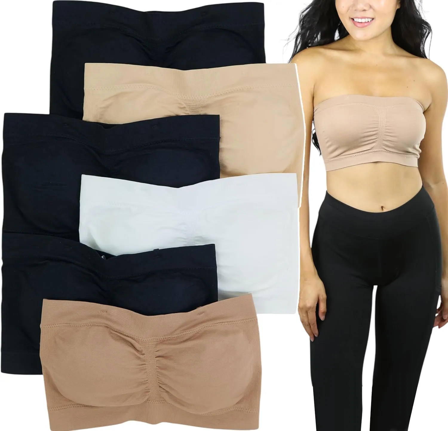 ToBeInStyle Women's 6 Pack Padded Seamless Bandeau Tube Bras