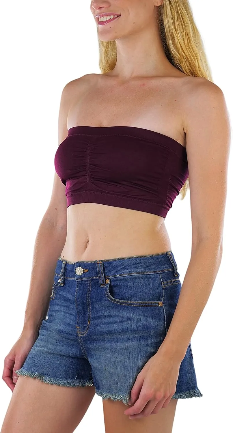 ToBeInStyle Women's Regular and Plus Size Removable Pads Ruched Bandeau Tube Bra