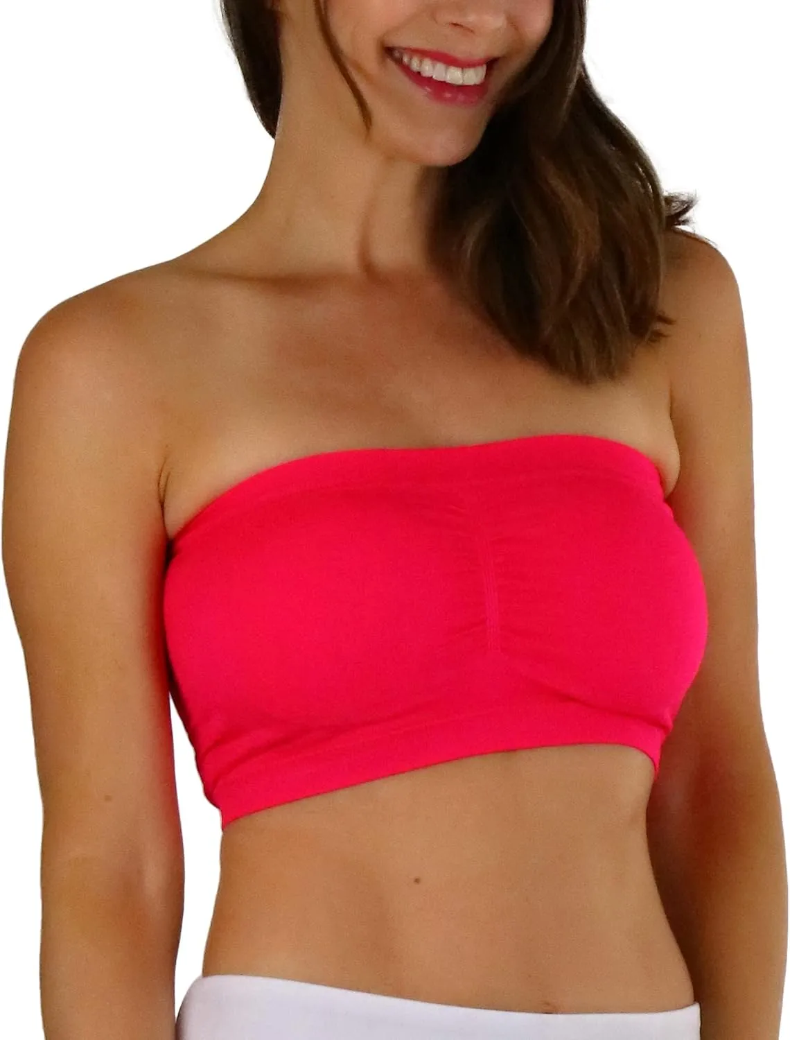 ToBeInStyle Women's Regular and Plus Size Removable Pads Ruched Bandeau Tube Bra