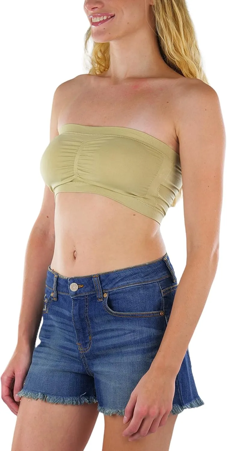 ToBeInStyle Women's Regular and Plus Size Removable Pads Ruched Bandeau Tube Bra