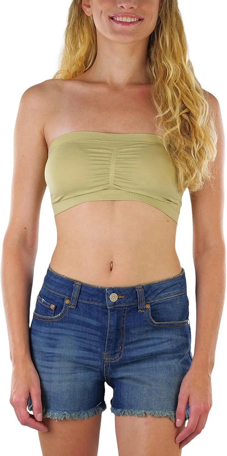 ToBeInStyle Women's Regular and Plus Size Removable Pads Ruched Bandeau Tube Bra