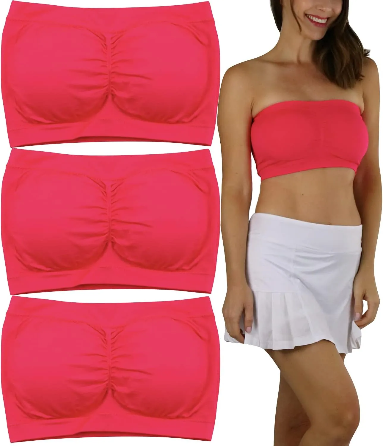 ToBeInStyle Women's Regular and Plus Size Removable Pads Ruched Bandeau Tube Bra