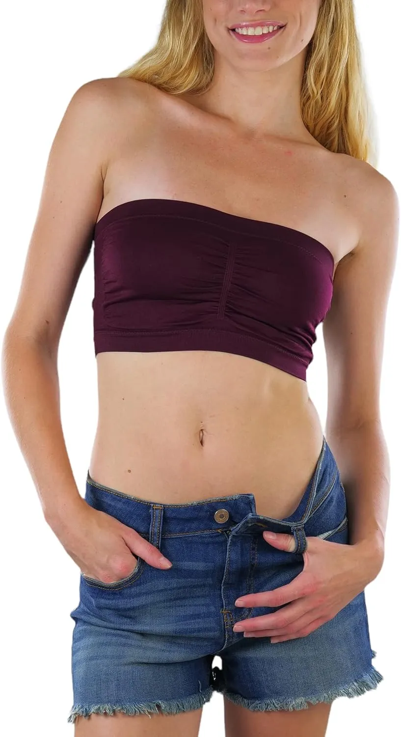 ToBeInStyle Women's Regular and Plus Size Removable Pads Ruched Bandeau Tube Bra
