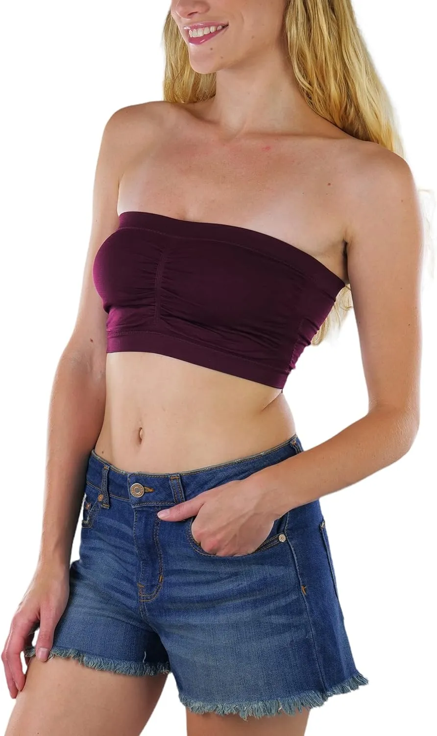 ToBeInStyle Women's Regular and Plus Size Removable Pads Ruched Bandeau Tube Bra
