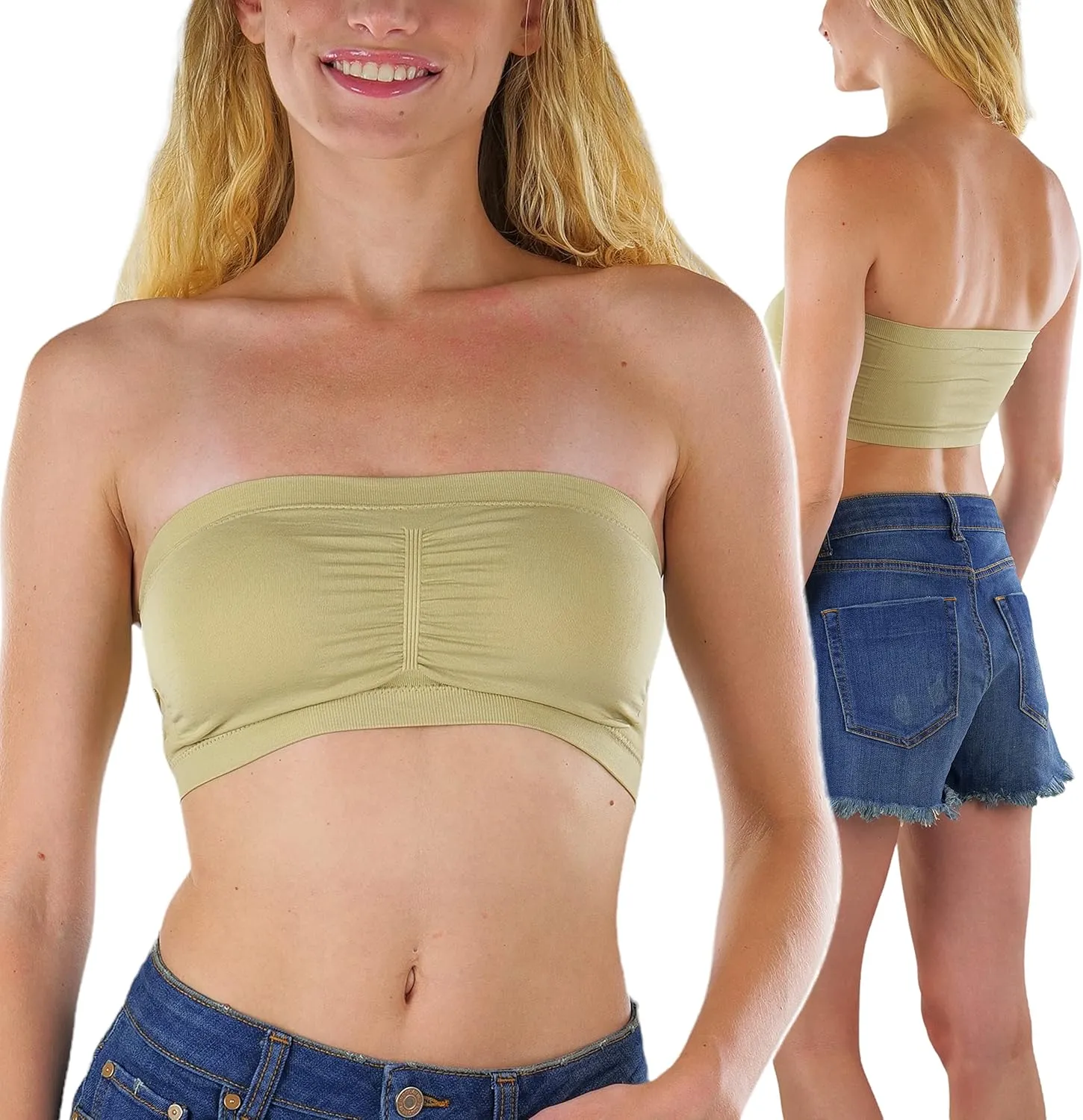 ToBeInStyle Women's Regular and Plus Size Removable Pads Ruched Bandeau Tube Bra