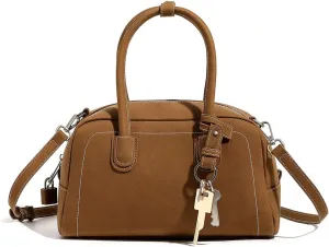 Top Handle Barrel Purse for Women Medium Suede Leather Crossbody Bags Vintage Work Totes Satchel Shoulder Handbag
