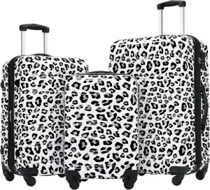 Travel in Style with Hardshell Luggage Set, 3-Piece Spinner Suitcase, Lightweight Set Includes 20" 24" 28" in White Black Leopard
