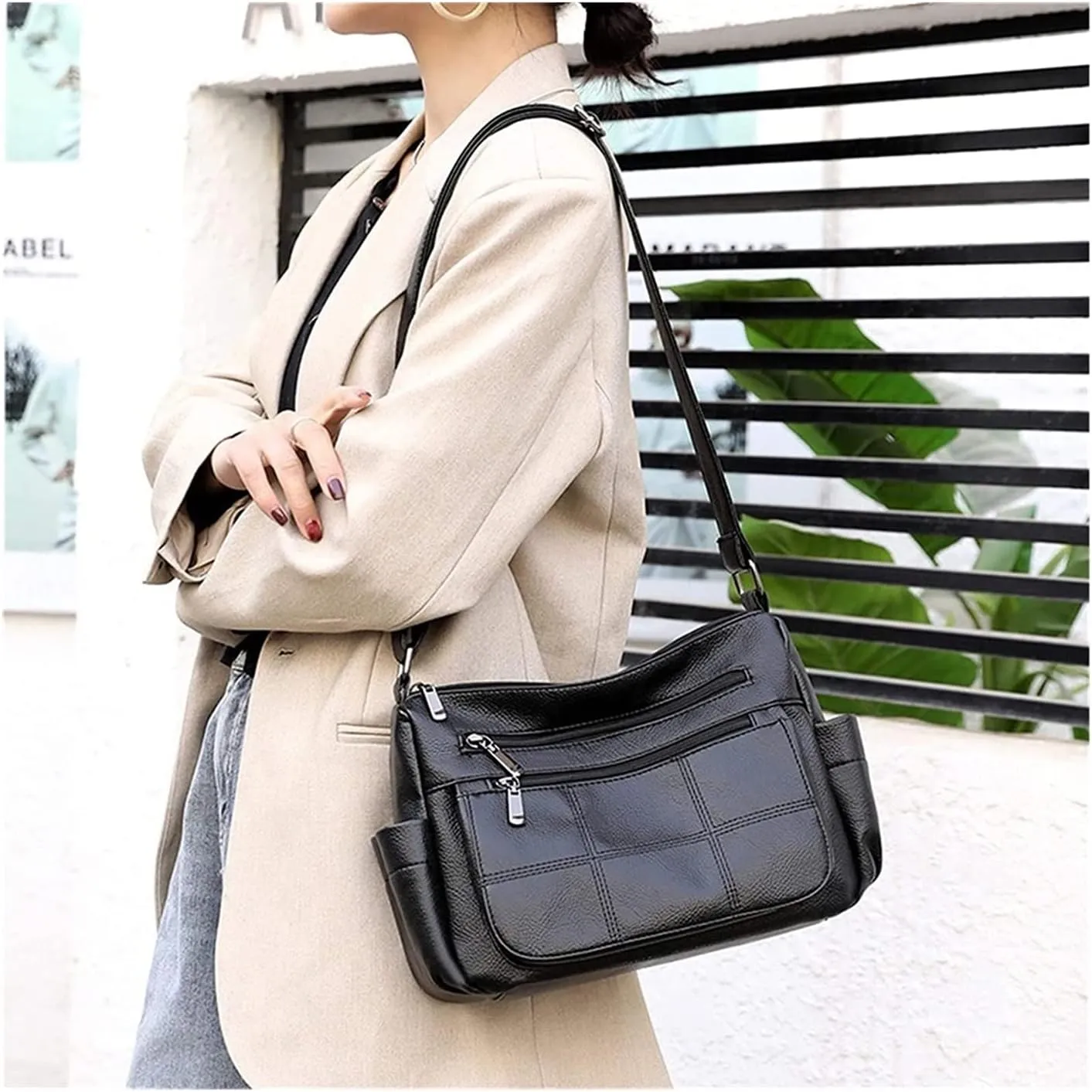 Travel Messenger Shoulder Purse Ladies Soft PU Leather Crossbody Bag Lightweight Casual Vintage Shoulder Bag