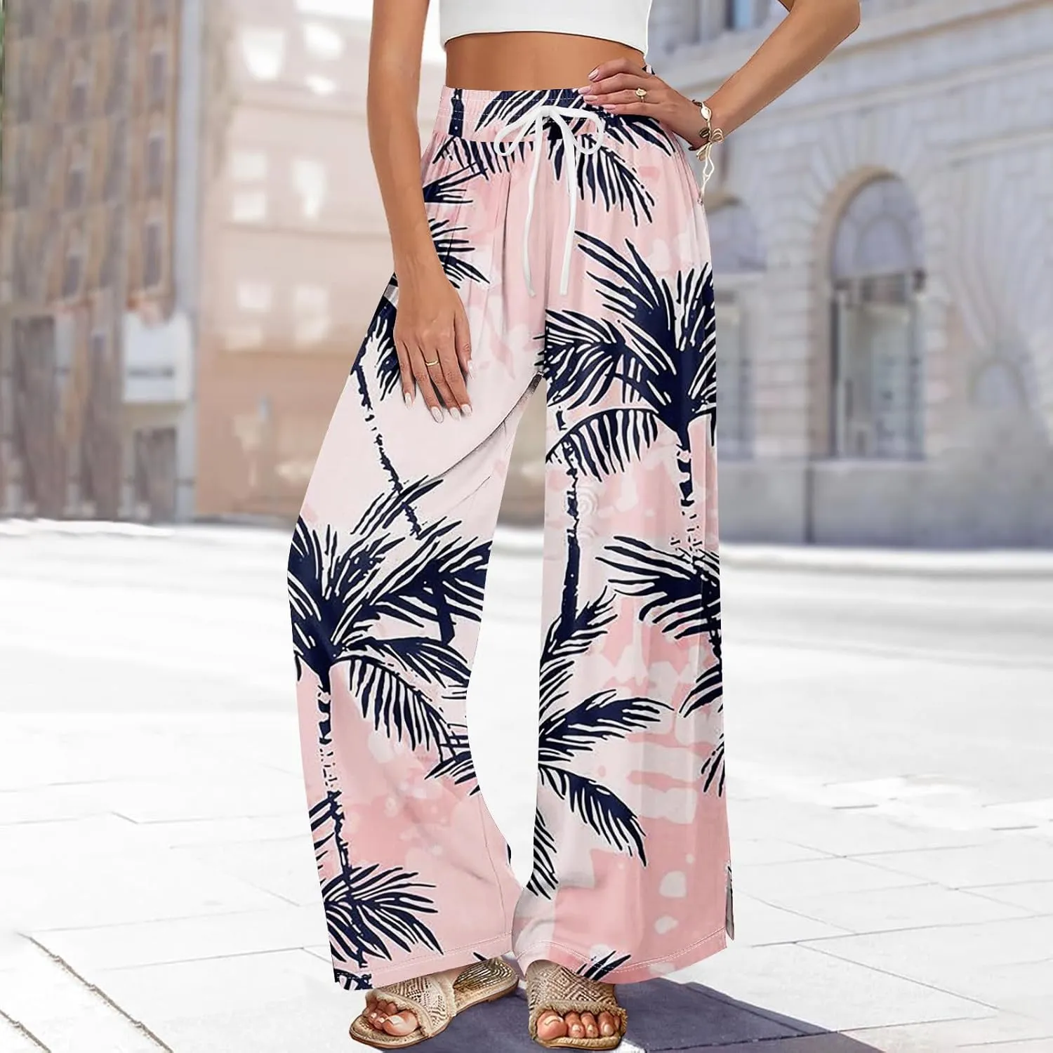 Travel Pants Women 2025 Palazzo Dressy Baggy Floral Relaxed Fit Trendy Bohemian Style Bottoms