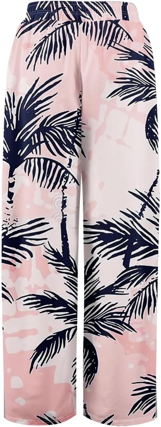 Travel Pants Women 2025 Palazzo Dressy Baggy Floral Relaxed Fit Trendy Bohemian Style Bottoms
