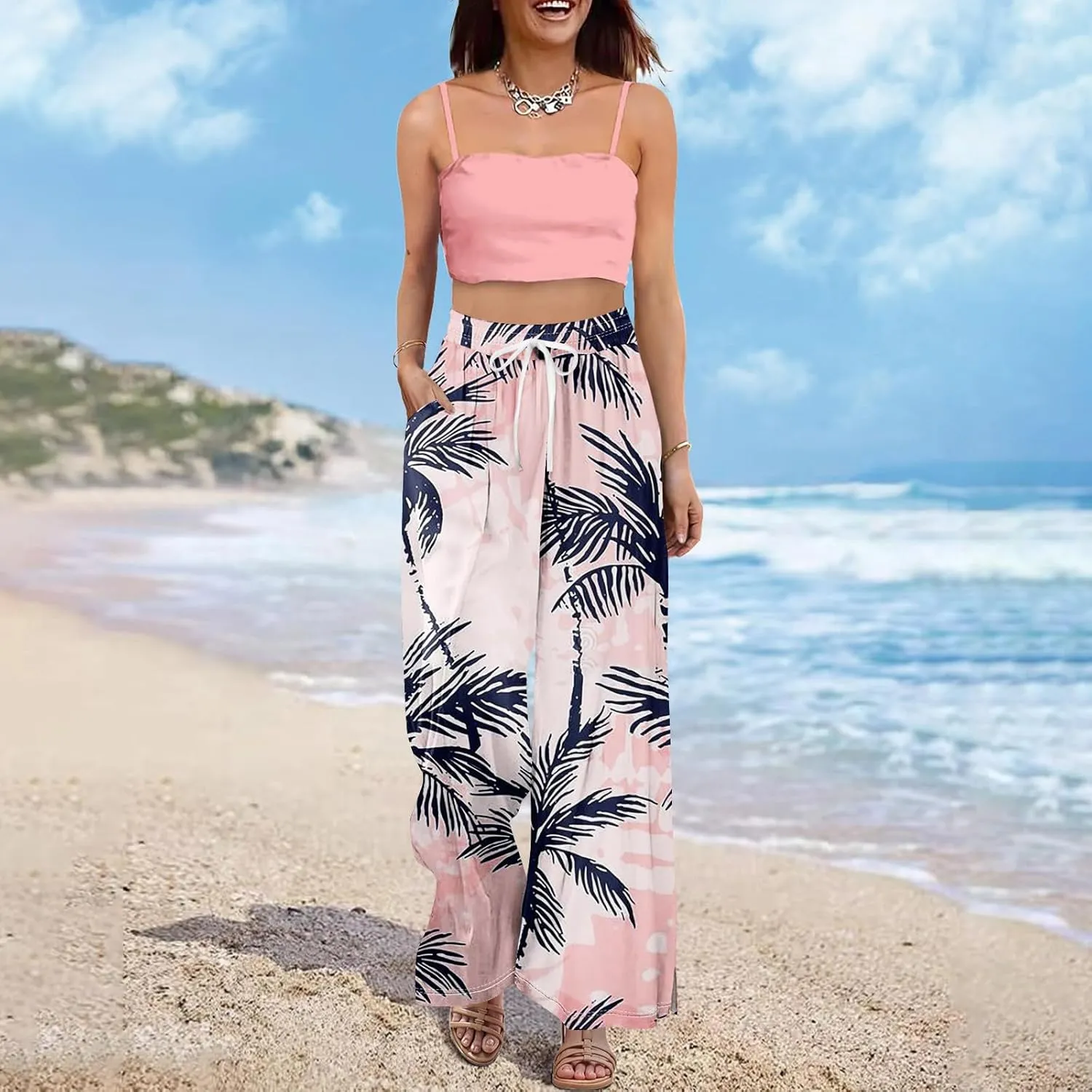 Travel Pants Women 2025 Palazzo Dressy Baggy Floral Relaxed Fit Trendy Bohemian Style Bottoms