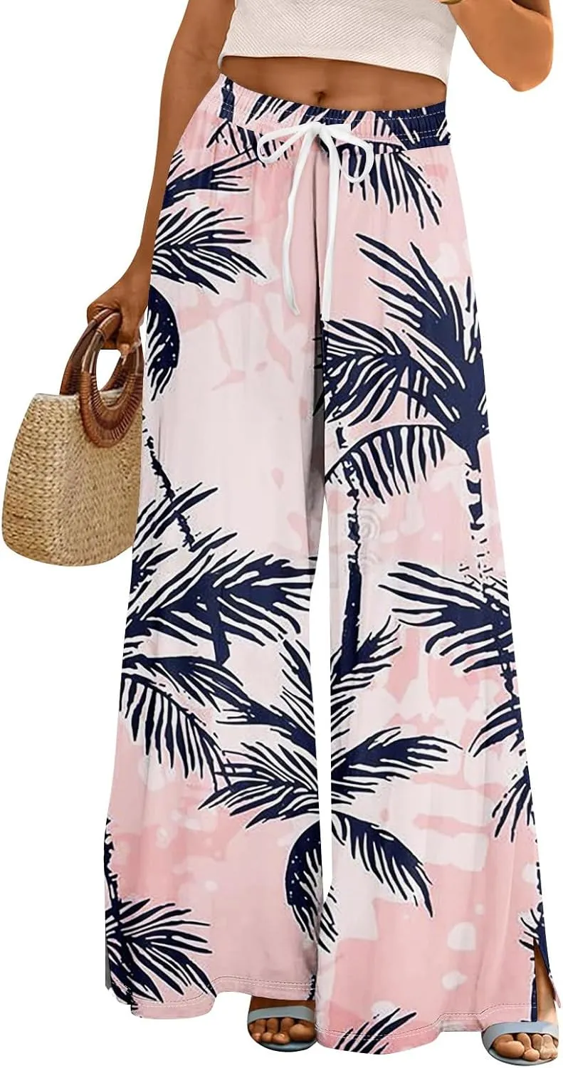 Travel Pants Women 2025 Palazzo Dressy Baggy Floral Relaxed Fit Trendy Bohemian Style Bottoms