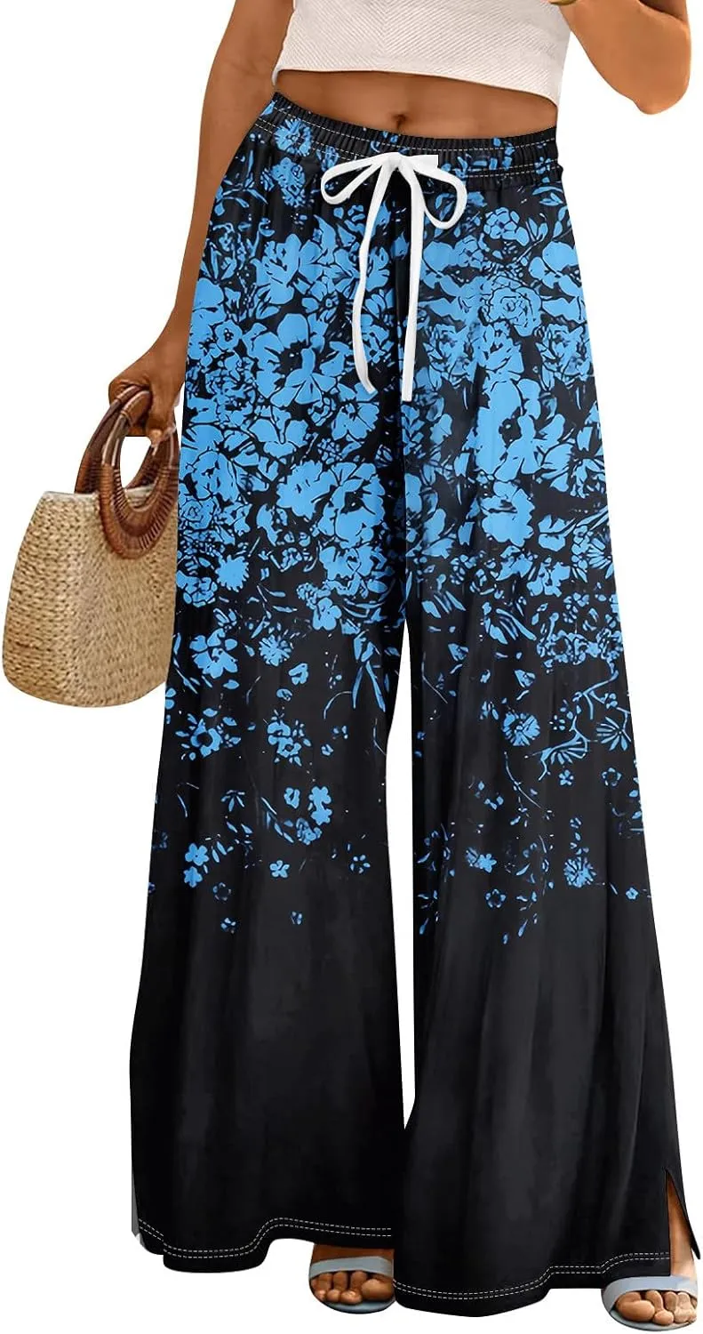Travel Pants Women 2025 Palazzo Dressy Baggy Floral Relaxed Fit Trendy Bohemian Style Bottoms