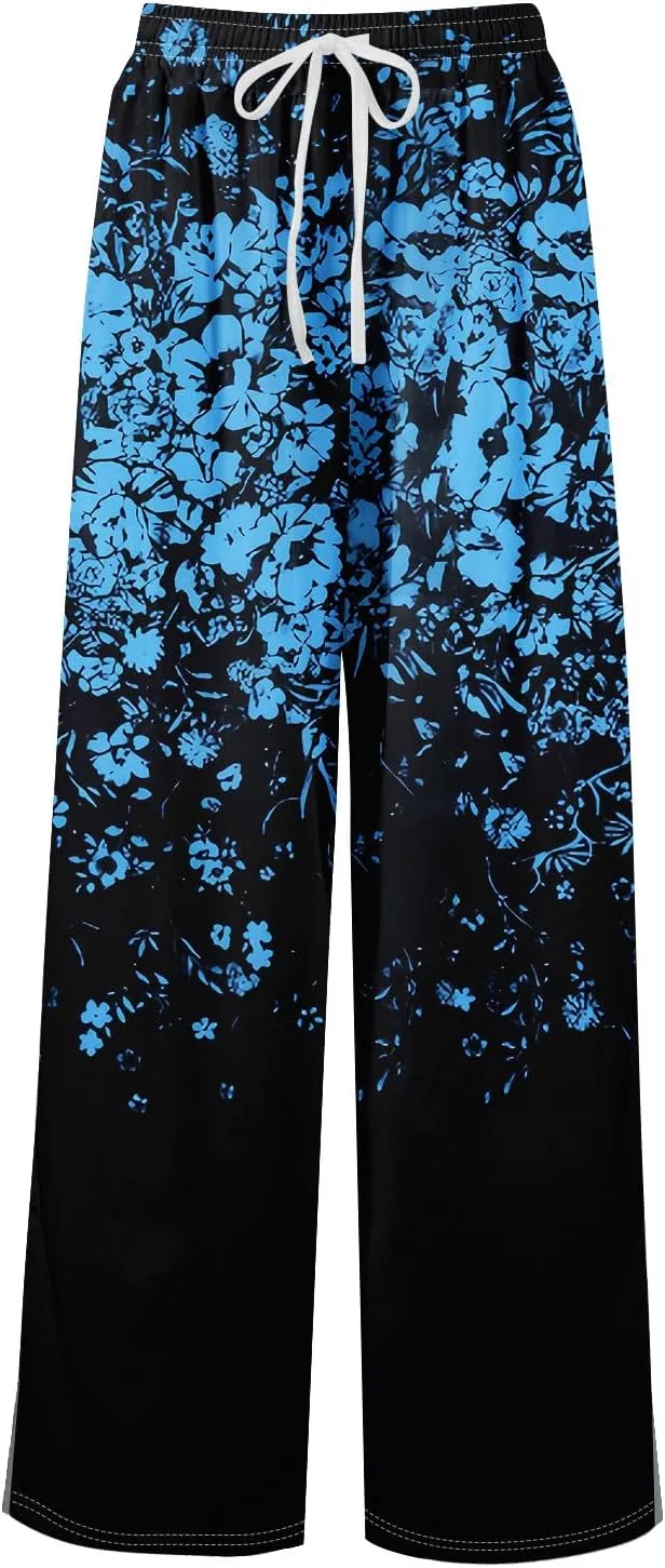 Travel Pants Women 2025 Palazzo Dressy Baggy Floral Relaxed Fit Trendy Bohemian Style Bottoms