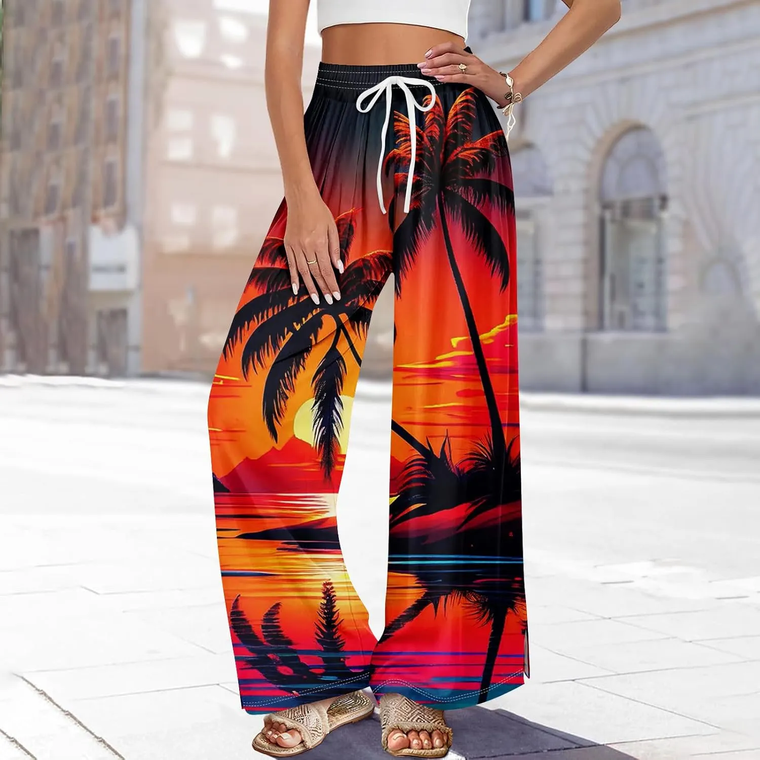 Travel Pants Women 2025 Palazzo Dressy Baggy Floral Relaxed Fit Trendy Bohemian Style Bottoms