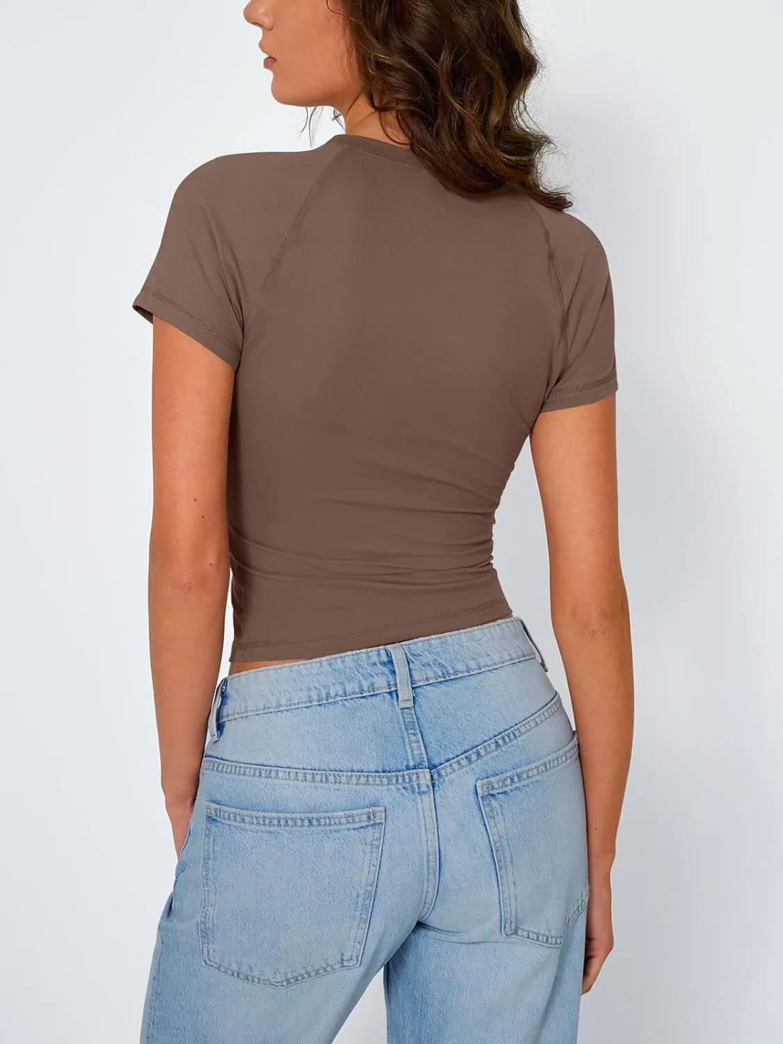 Trendy Queen Womens Short Sleeve Shirts Summer 2025 Raglan T Shirts Basic Tees Crewneck Crop Tops Slim Fit Y2K Clothes